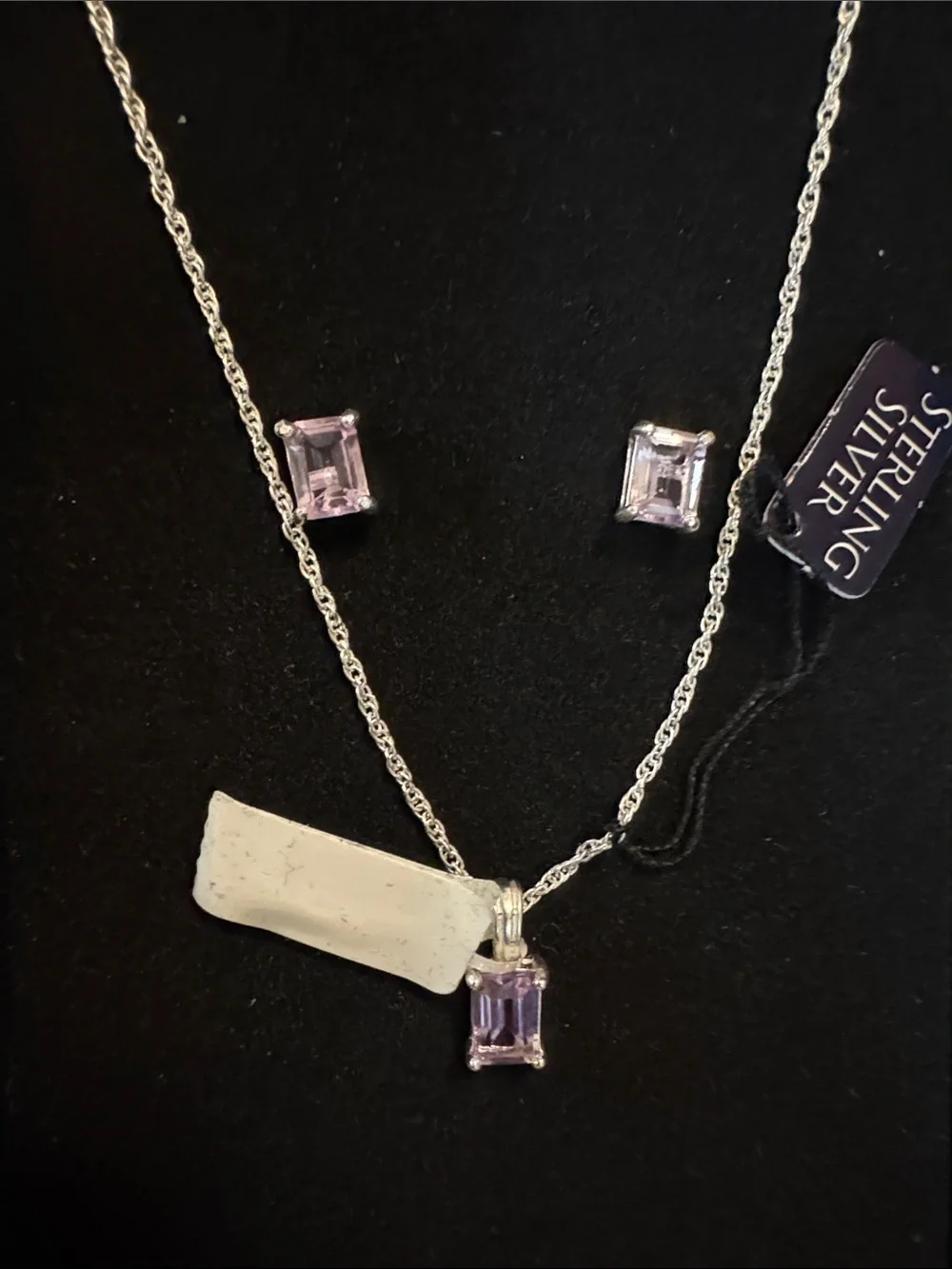 Sterling Silver Amethyst Pendant Necklace and Stud Earrings Set